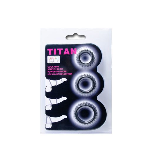 BAILE - TITAN KÉSZLET 3PCS COCK RING BLACK 2,8 + 2,4 + 1,9 CM