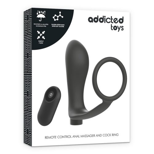 ADDICTED TOYS - PÉNISZGYŰRŰ TÁVIRÁNYÍTÓS ANÁLIS DUGÓVAL, FEKETE ÚJRATÖLTHETŐ