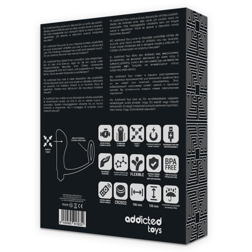 ADDICTED TOYS - PÉNISZGYŰRŰ TÁVIRÁNYÍTÓS ANÁLIS DUGÓVAL, FEKETE ÚJRATÖLTHETŐ