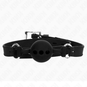   KINK - TELJES SZILIKON GAG 55 x 2 CM 4 CM LABDA MÉRETŰ S FEKETE ÁLLÍTHATÓ 35-51 CM