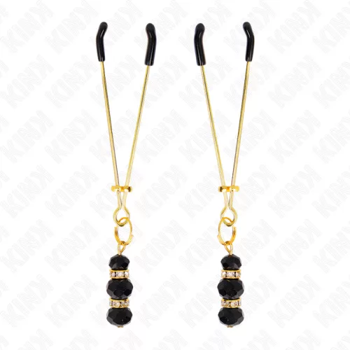 KINK - ARANY, VÉKONY MELLBIMBÓCSÍPÓK 3 FEKETE ÜVEGGYÖNGYVEL, 7 CM