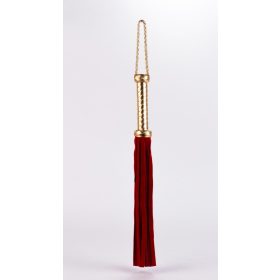   Flogger cu mâner din piele metalică și cozi din piele întoarsă roșie 18"