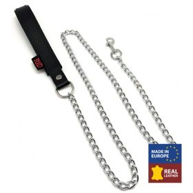 Bőr póráz fogantyúval – 1m, fekete