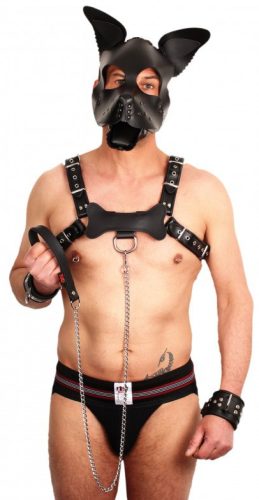 Bőr póráz fogantyúval – 1m, fekete