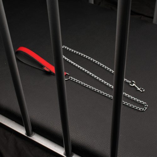 Prémium bőr fogantyús póráz - 1 m, piros