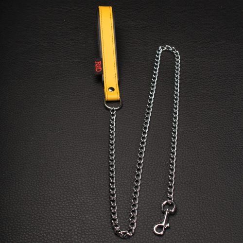 Bőr fogantyús póráz – 1m sárga, stílusos és prémium