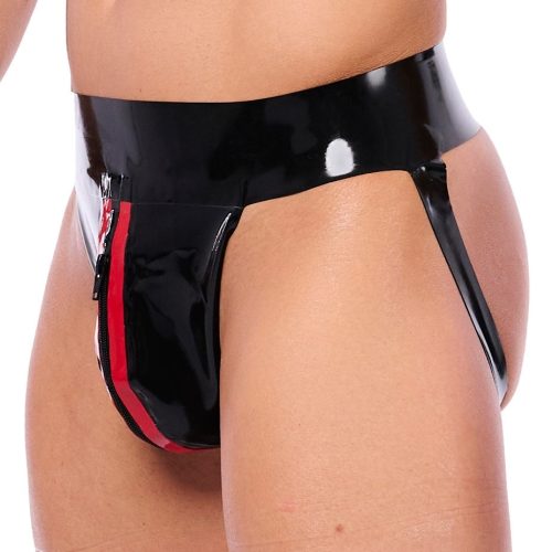 Xrub – fekete-piros latex jockstrap cipzárral