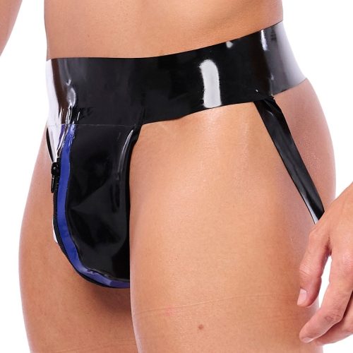Xrub – fekete-kék latexból készült jockstrap ципzárral