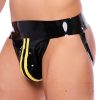 Xrub – fekete-sárga latex jockstrap cipzárral