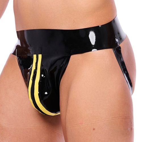 Xrub – fekete-sárga latex jockstrap cipzárral