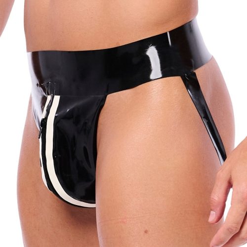 Xrub Latex Jockstrap – elegáns zippes, fekete-fehér alsónemű