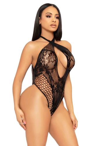 Teddy Crossover cu dantelă și plasă cu gaură de cheie