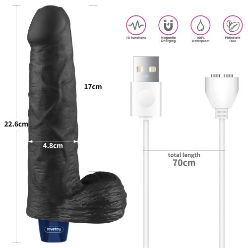 Dildo vibrant reîncărcabil REAL SOFTEE de 9" (Negru)_B15O50_4