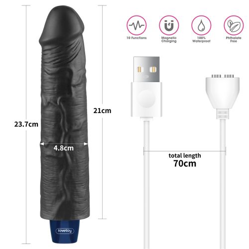 Dildo vibrant reîncărcabil REAL SOFTEE de 9,5" (Negru)_B15O50_4
