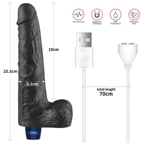 Dildo vibrant reîncărcabil REAL SOFTEE de 10" (Negru)_B15O50_4