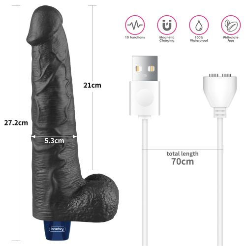 Dildo vibrant reîncărcabil REAL SOFTEE de 10,5" (Negru)_B15O50_4