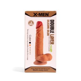   Dildo XMEN de 7,6 inch cu dublu strat din silicon Brown_B0O50_1